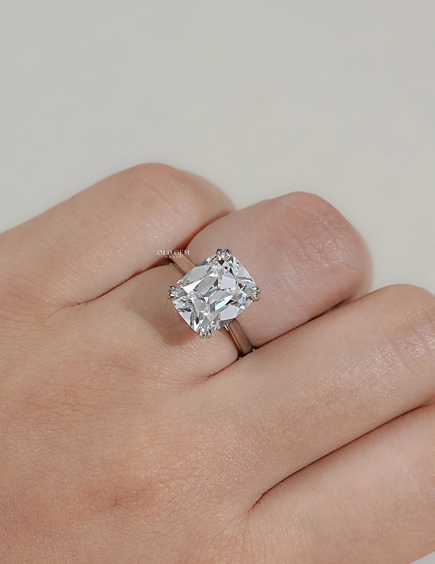 Elongated Old Mine Cushion Cut Lab Grown Diamond Solitaire Ring