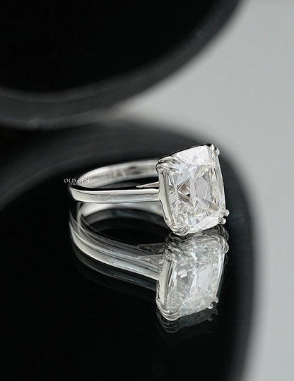 Elongated Old Mine Cushion Cut Lab Grown Diamond Solitaire Ring