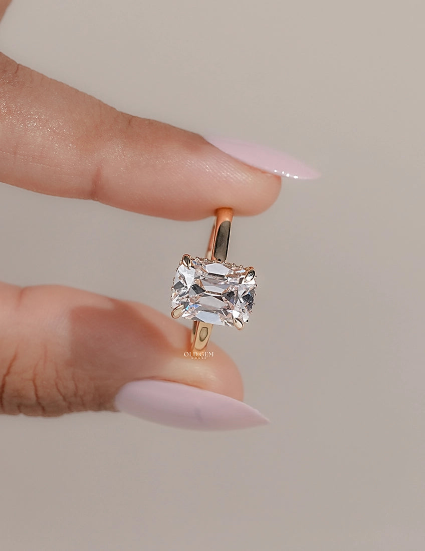 Georgian Old Mine Cushion Cut Hidden Halo Engagement Ring Engagement Ring