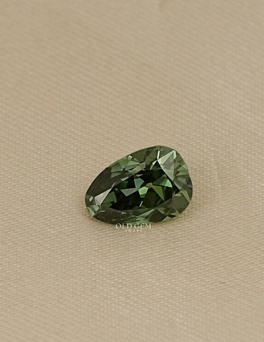 Fancy Deep Green Old Mine Pear Loose Diamond