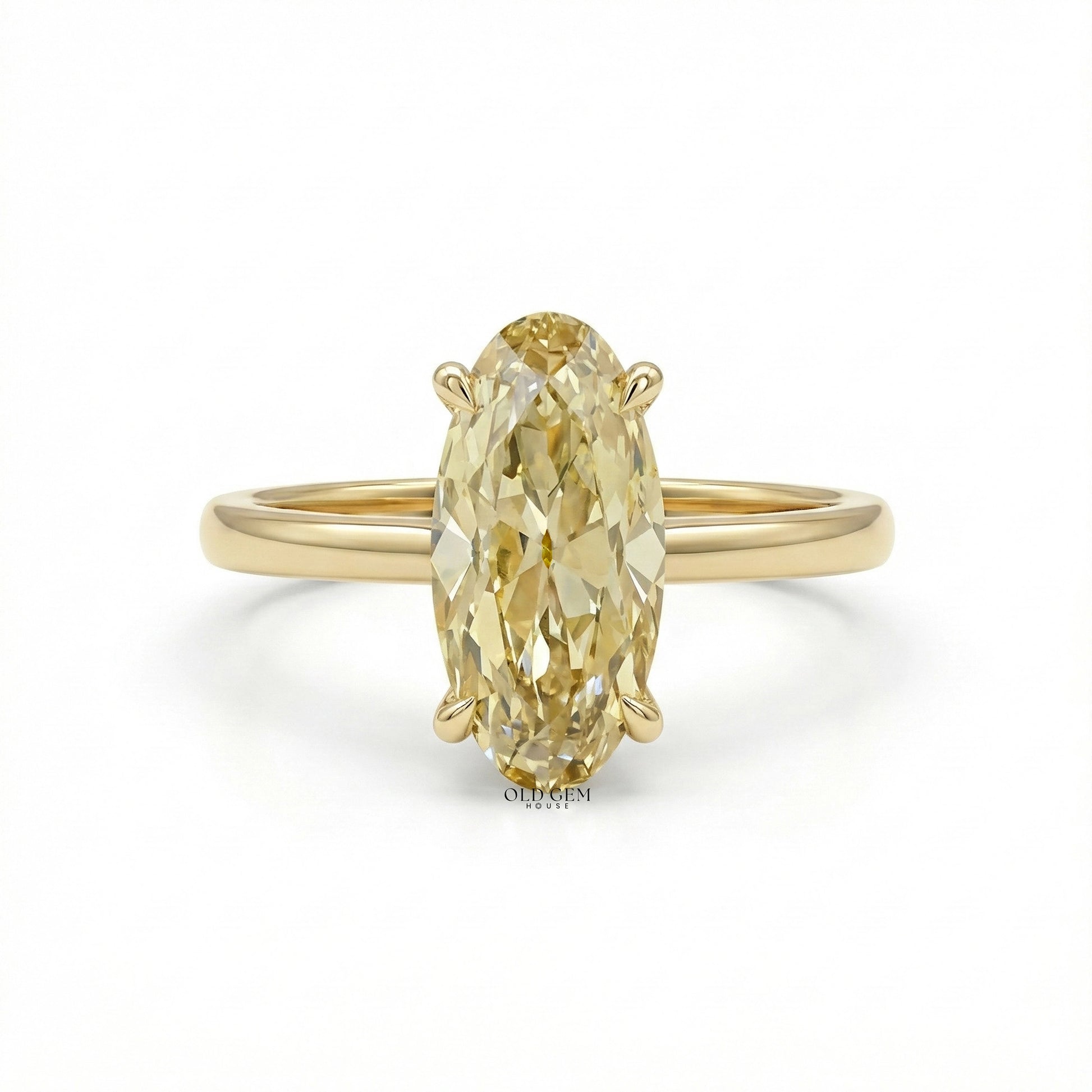 Georgian Fancy Yellow Old Mine Moval Cut Solitaire Ring Engagement Ring