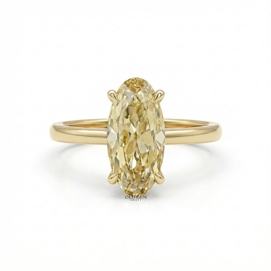 Georgian Fancy Yellow Old Mine Moval Cut Solitaire Ring Engagement Ring