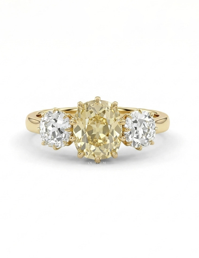 Vintage Edwardian Old Mine Cushion Three Stone Ring Engagement Ring