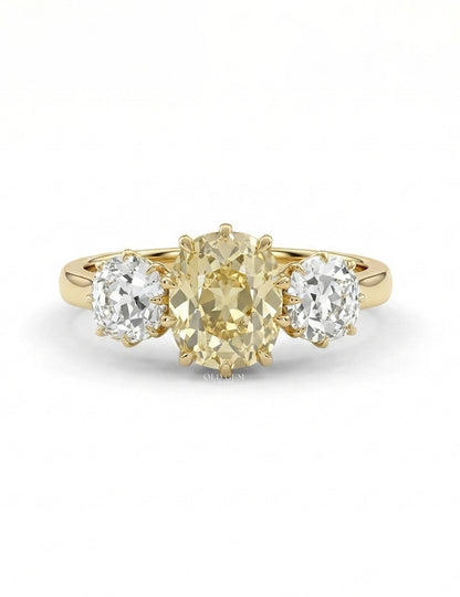 Vintage Edwardian Old Mine Cushion Three Stone Ring Engagement Ring