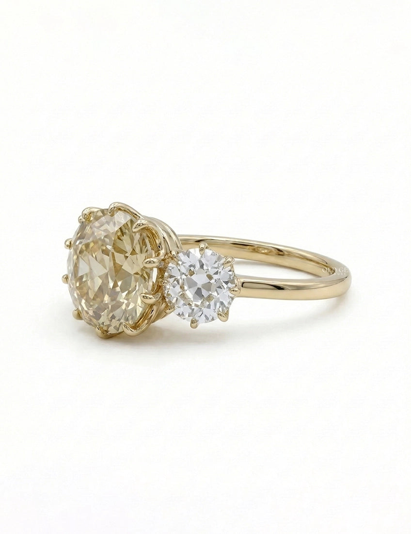 Vintage Edwardian Old Mine Cushion Three Stone Ring Engagement Ring