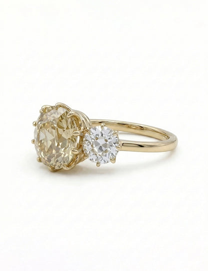 Vintage Edwardian Old Mine Cushion Three Stone Ring Engagement Ring