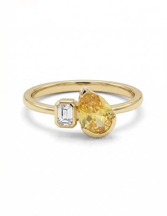 Art Deco Yellow Pear Gemstone Toi Et Moi Ring Engagement Ring