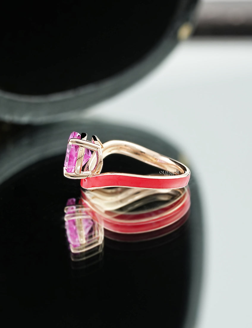 Pink Pear Lab Gemstone Curved Ring