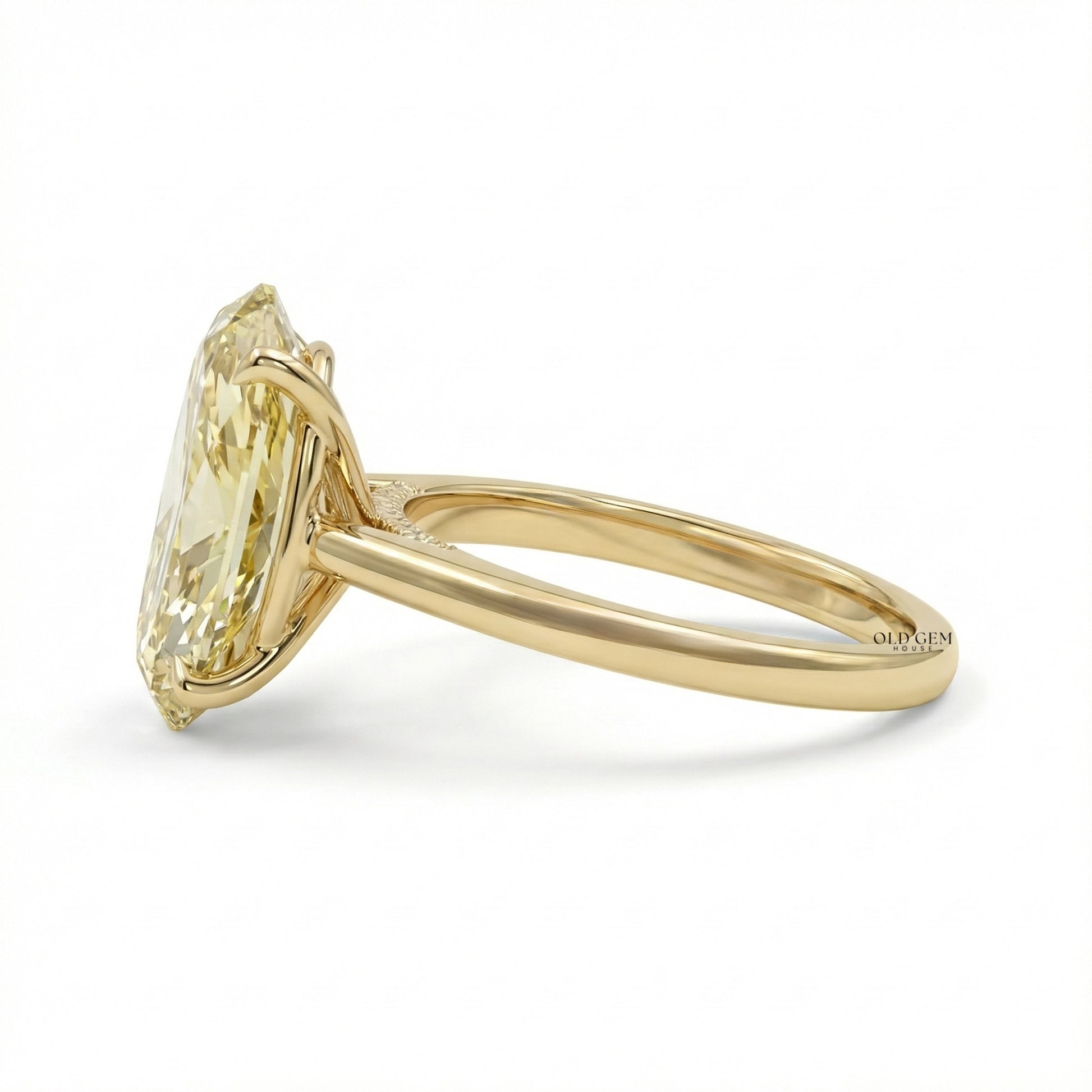 Georgian Fancy Yellow Old Mine Moval Cut Solitaire Ring Engagement Ring