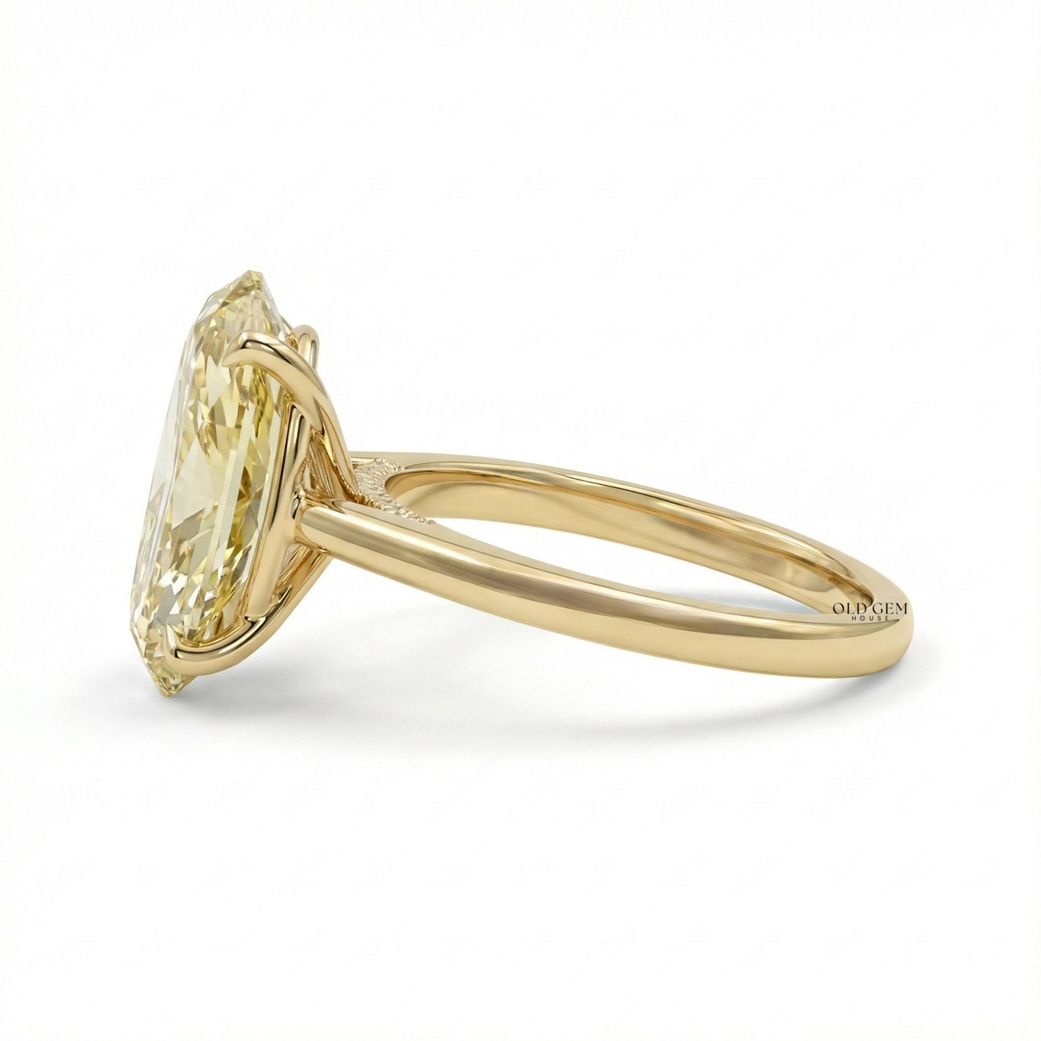 Georgian Fancy Yellow Old Mine Moval Cut Solitaire Ring Engagement Ring
