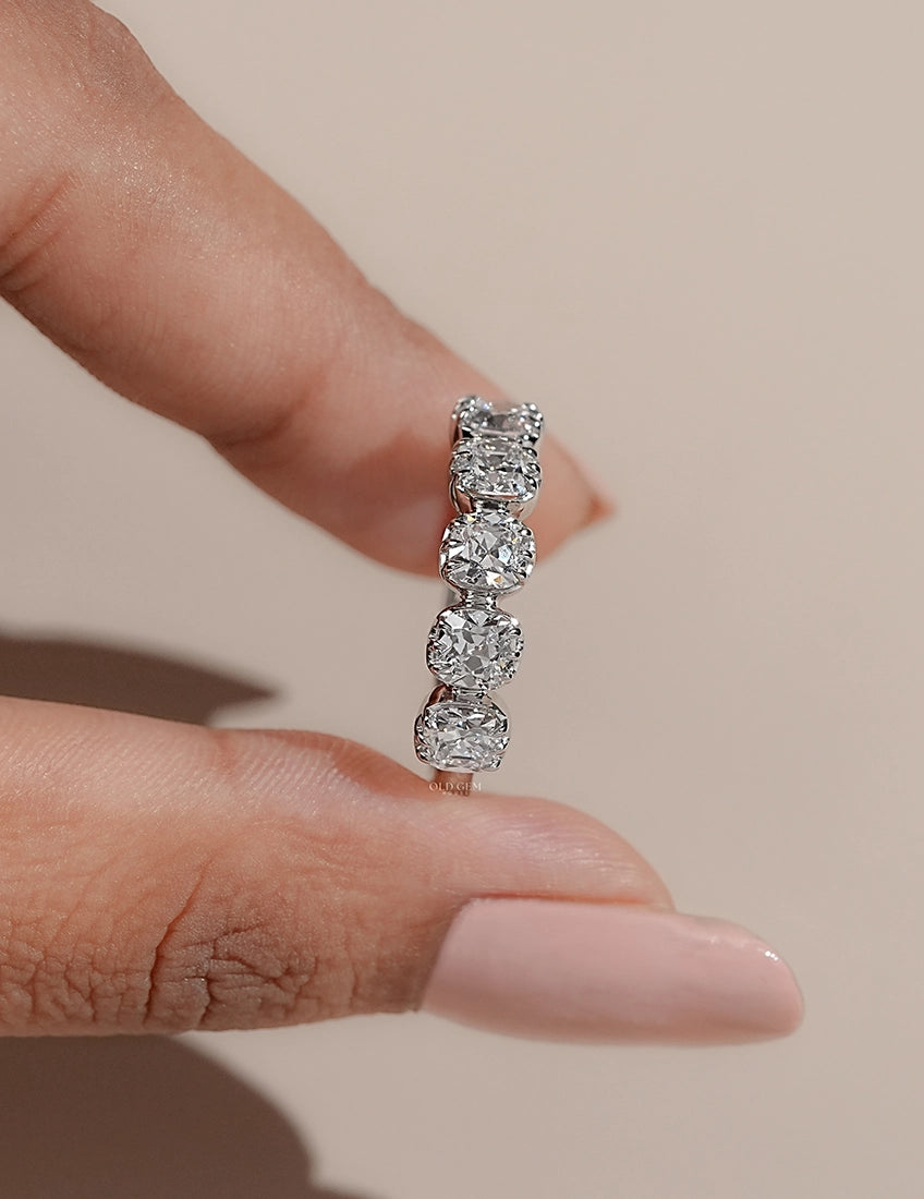 Old Mine Cushion Diamond Five Stone Wedding Band