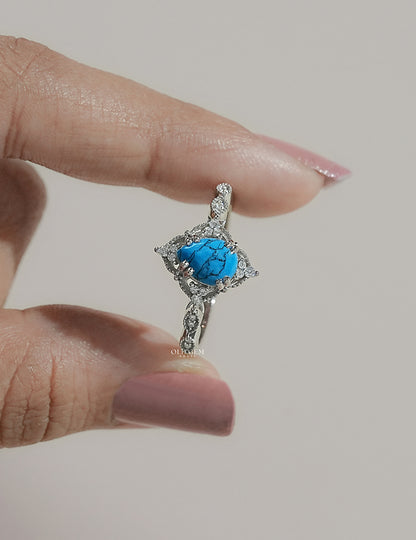Floral Victorian Turquoise Pear Gemstone Ring Engagement Ring