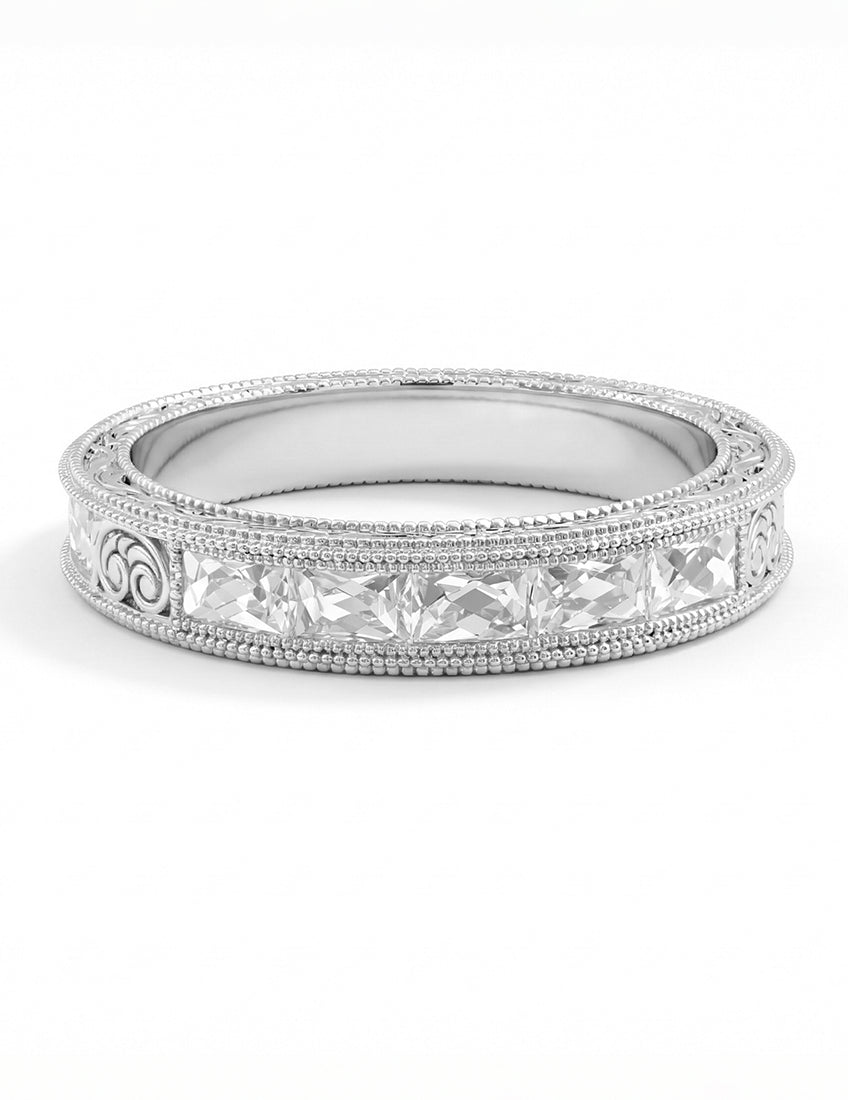 Victorian French Cut Baguette Unisex Wedding Band Wedding Band