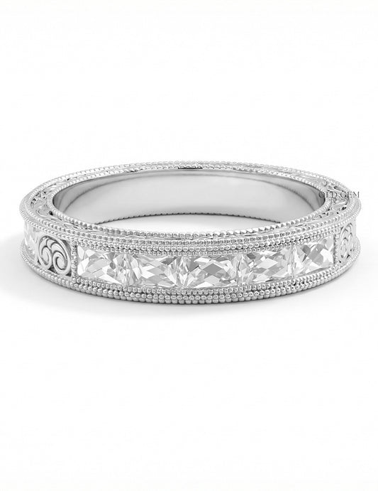 Victorian French Cut Baguette Unisex Wedding Band Wedding Band
