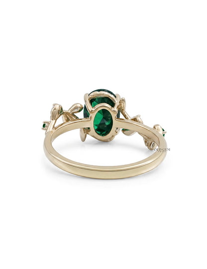 Vintage Leaf Art Deco Green Oval Gemstone Accent Ring Engagement Ring