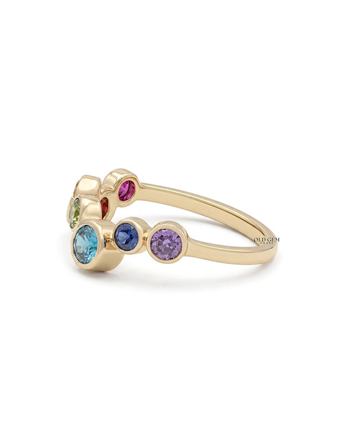 Multicolor Gemstone Rainbow Wedding Ring