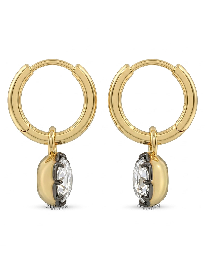 Georgian Style OEC Round Diamond Hoop Earrings Earrings