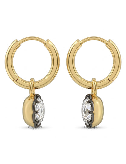 Georgian Style OEC Round Diamond Hoop Earrings Earrings