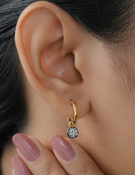 Georgian Style OEC Round Diamond Hoop Earrings Earrings
