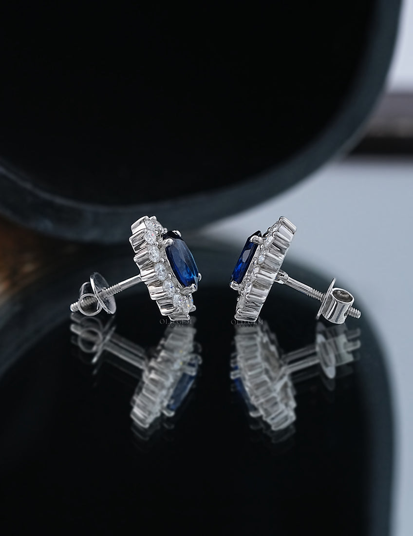 Sapphire Oval Halo Stud