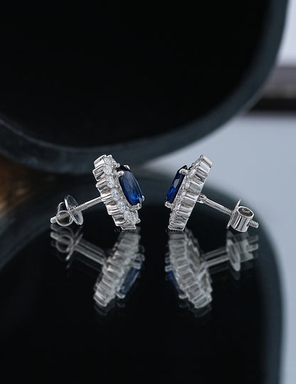 Sapphire Oval Halo Stud