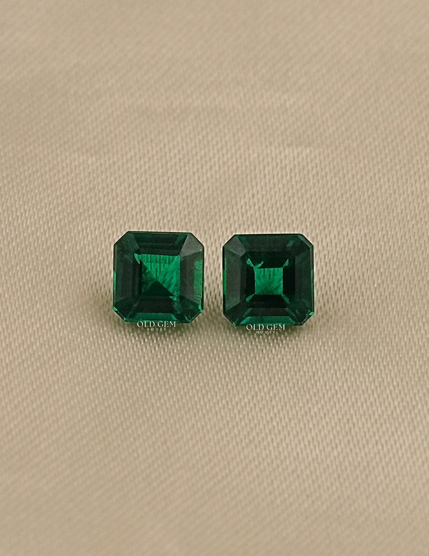 Green Asscher Cut Lab Gemstone Matching Pair Gemstone