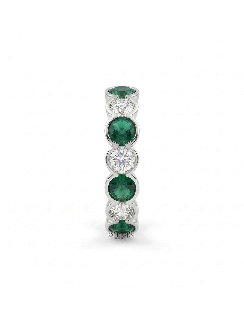 Green Zambian Cushion Gemstone Eternity Wedding Band Wedding Band