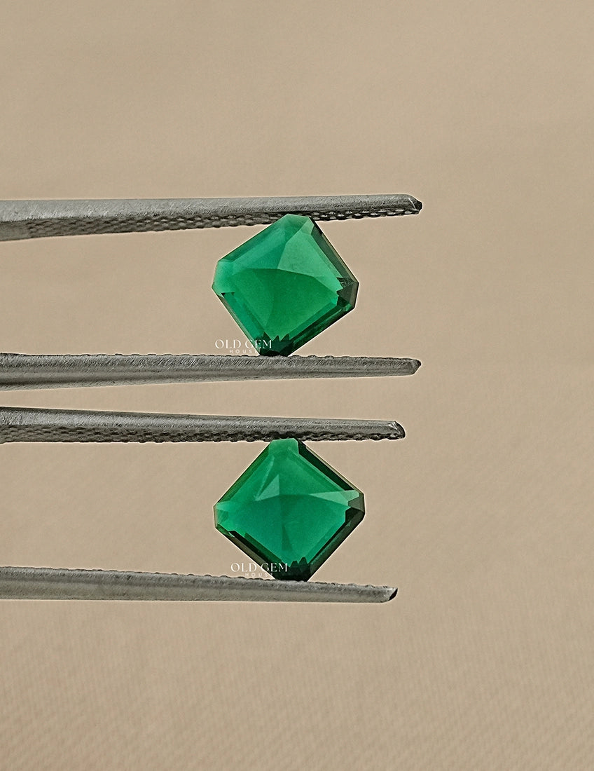 Green Asscher Cut Lab Gemstone Matching Pair Gemstone