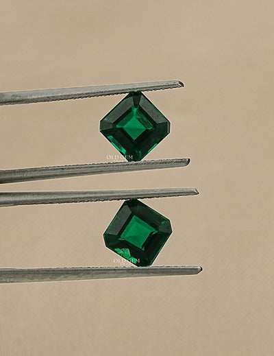 Green Asscher Cut Lab Gemstone Matching Pair