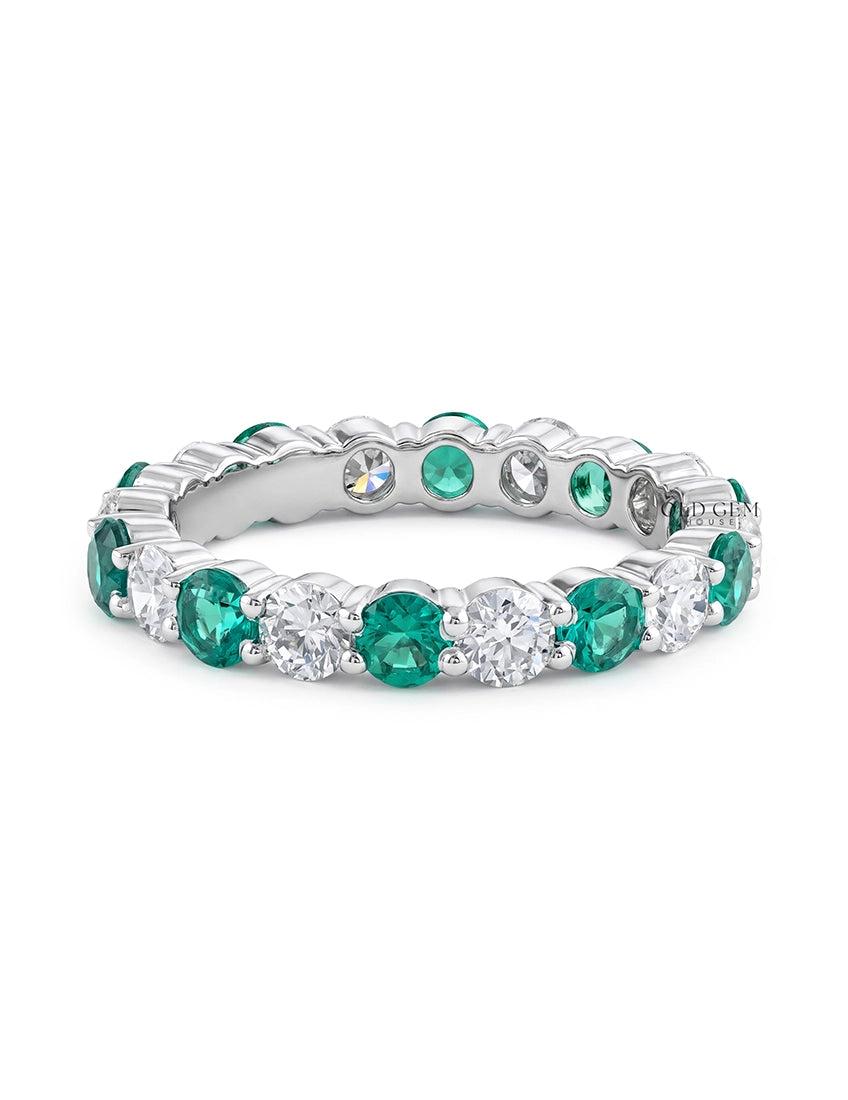 Green Gemstone Lab Diamond Eternity Wedding Band Wedding Band