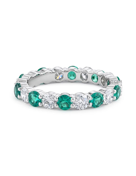 Green Gemstone Lab Diamond Eternity Wedding Band