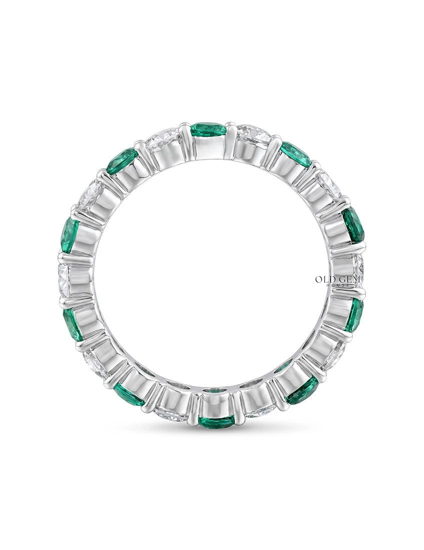 Green Gemstone Lab Diamond Eternity Wedding Band Wedding Band