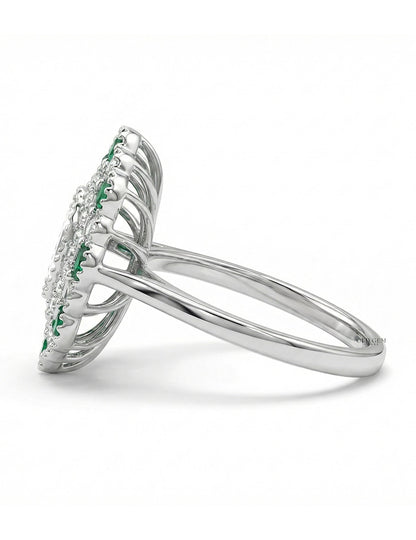 Emerald Art Deco Old Mine Oval Cut Double Halo Ring Engagement Ring