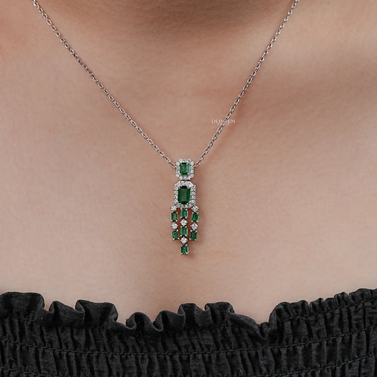 Green Emerald Lab Diamond Necklace