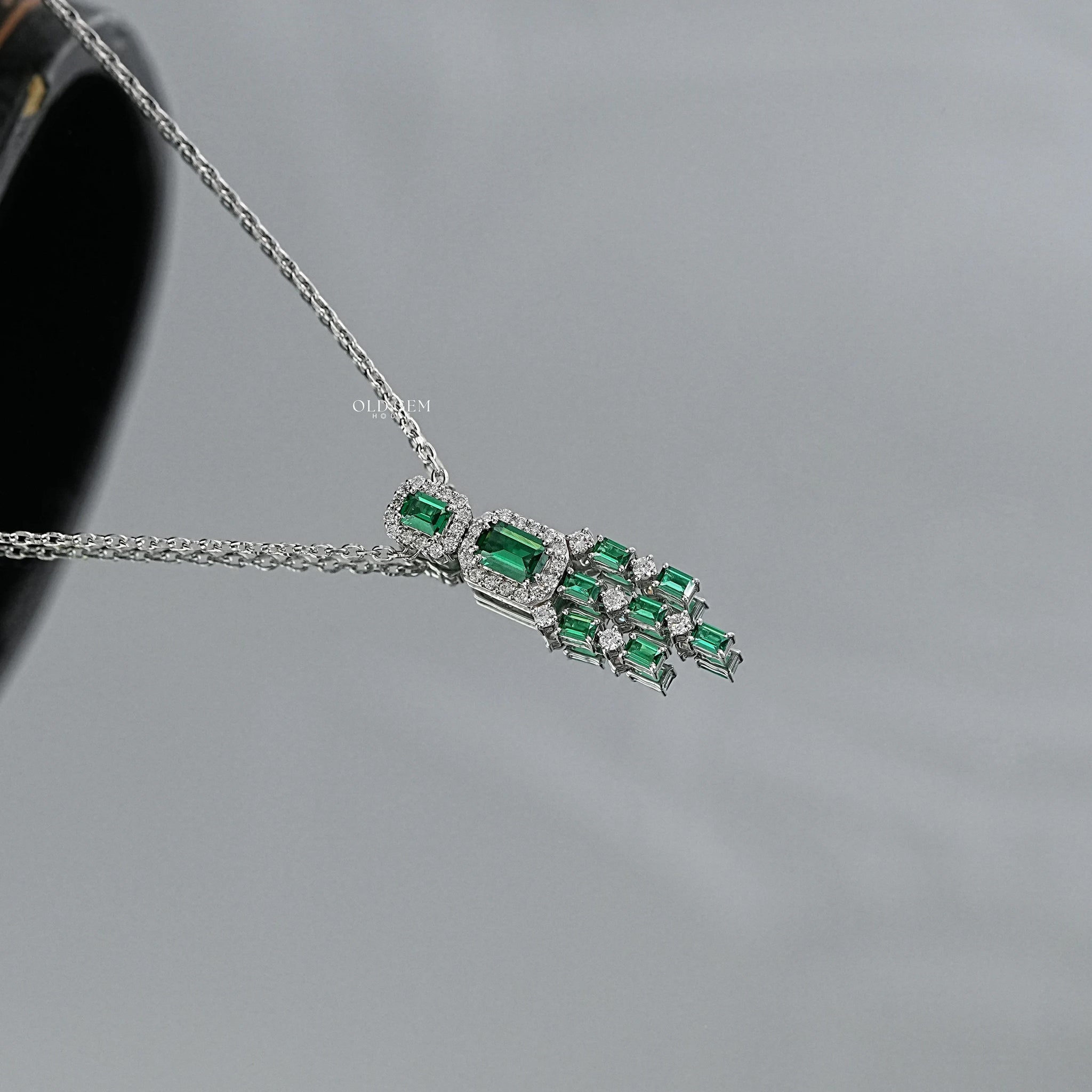 Green Emerald Lab Diamond Necklace