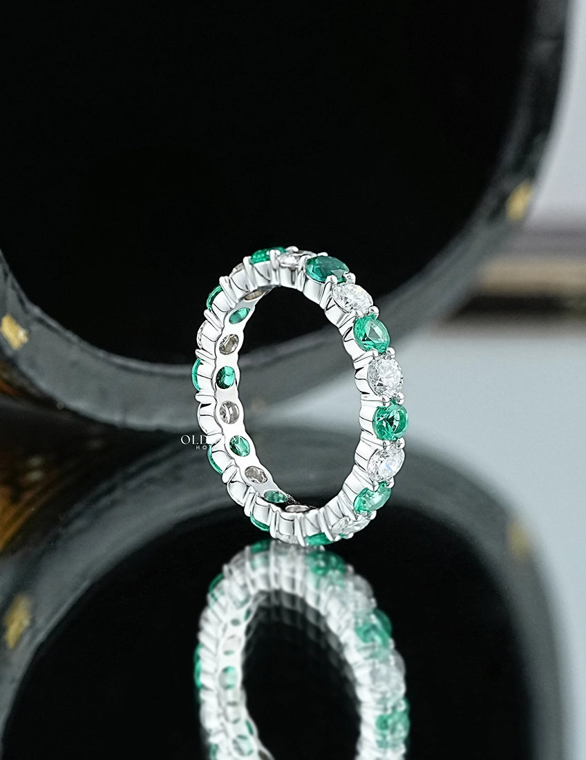 Green Gemstone Lab Diamond Eternity Wedding Band Wedding Band