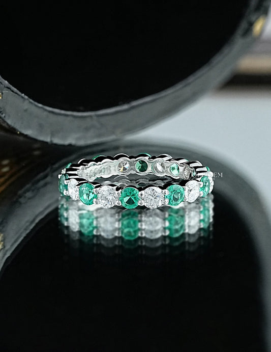 Green Gemstone Lab Diamond Eternity Wedding Band Wedding Band