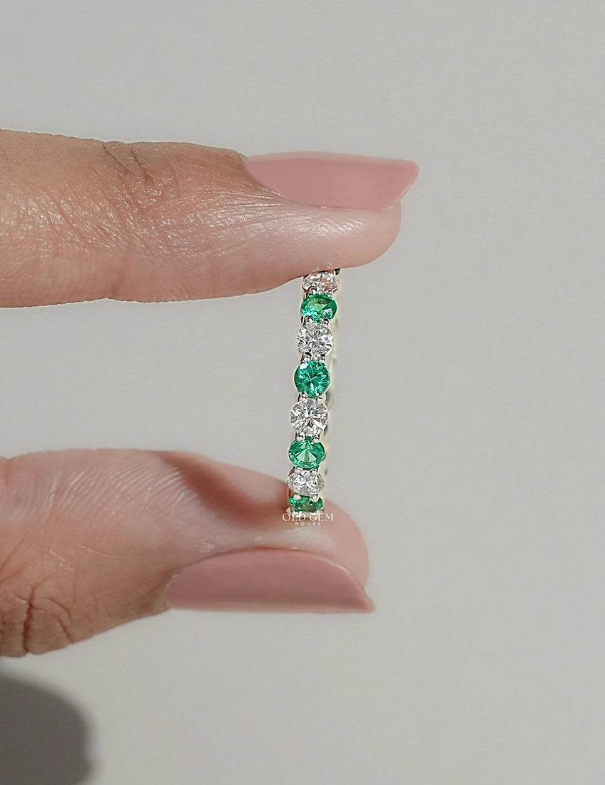 Green Gemstone Lab Diamond Eternity Wedding Band Wedding Band