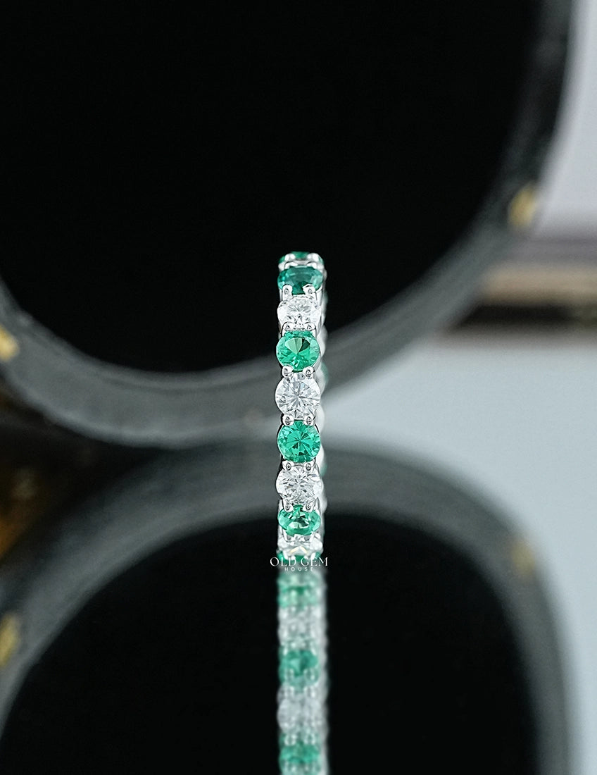 Green Gemstone Lab Diamond Eternity Wedding Band Wedding Band