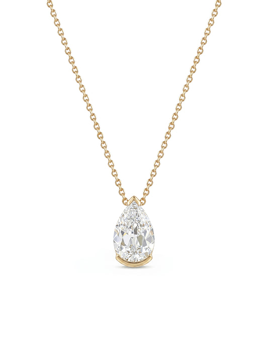 Old Mine Pear Diamond Half Bezel Set Pendant Necklaces