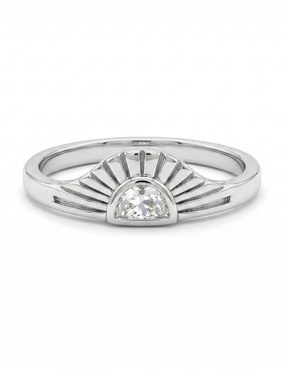 Art Deco Style Half Moon Cut Sunrise Ring