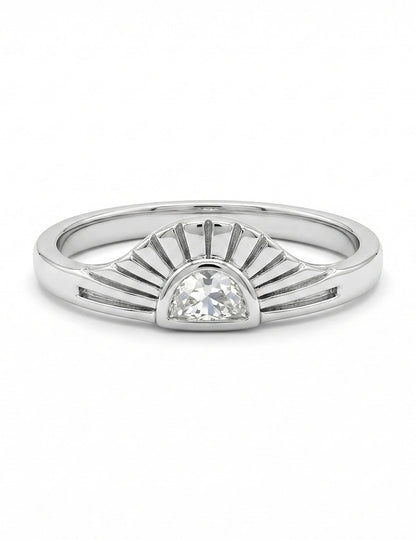 Art Deco Style Half Moon Cut Sunrise Ring Engagement Ring