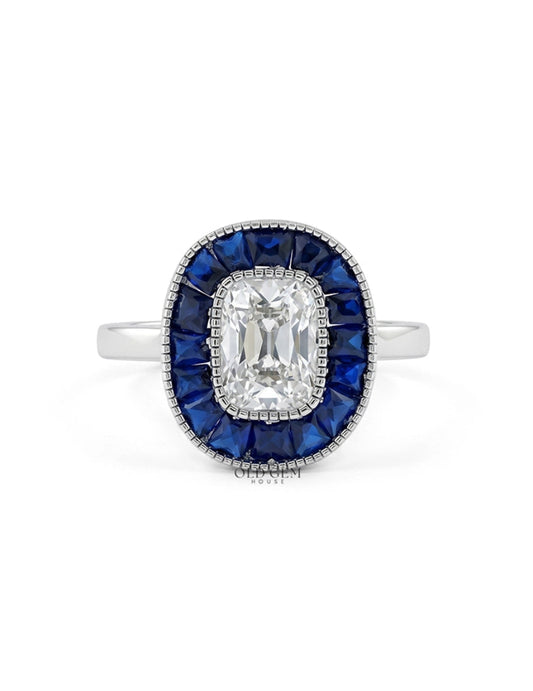 Old Mine Cushion Cut Blue Sapphire Halo Engagement Ring Engagement Ring