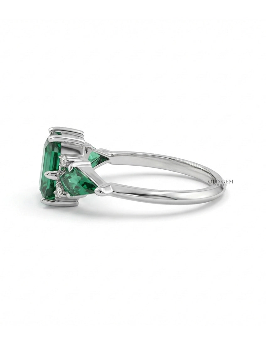 Art Deco Emerald Hexagon Cut Three Stone Ring Engagement Ring