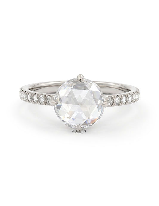 Hidden Halo Accent Rose Cut Round Diamond Ring
