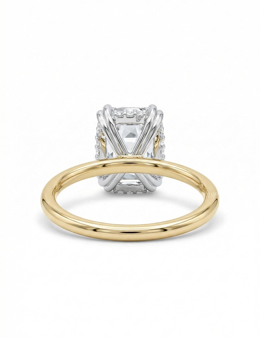 Georgian Old Mine Cushion Cut Two Tone Hidden Halo Ring Engagement Ring
