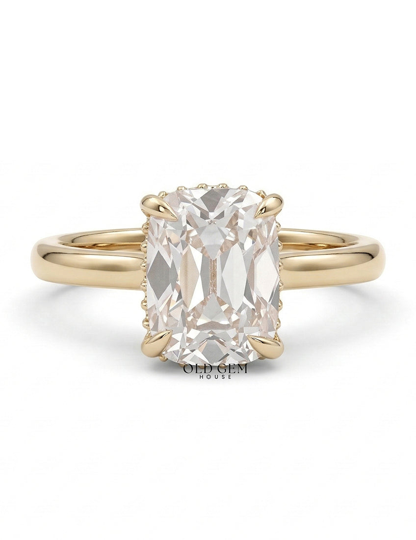Georgian Old Mine Cushion Cut Hidden Halo Engagement Ring Engagement Ring
