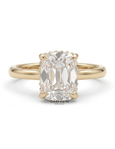Georgian Old Mine Cushion Cut Hidden Halo Engagement Ring
