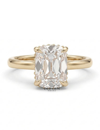 Georgian Old Mine Cushion Cut Hidden Halo Engagement Ring Engagement Ring