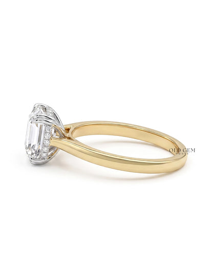Cushion Old Mine Cut Diamond Hidden Halo Ring - Mid Century Engagement Ring
